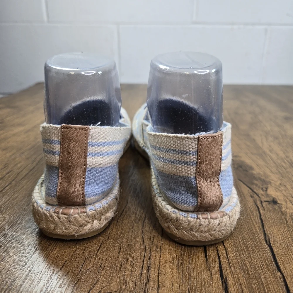 Tory Burch Striped Cream Blue Double T Espadrille Flats